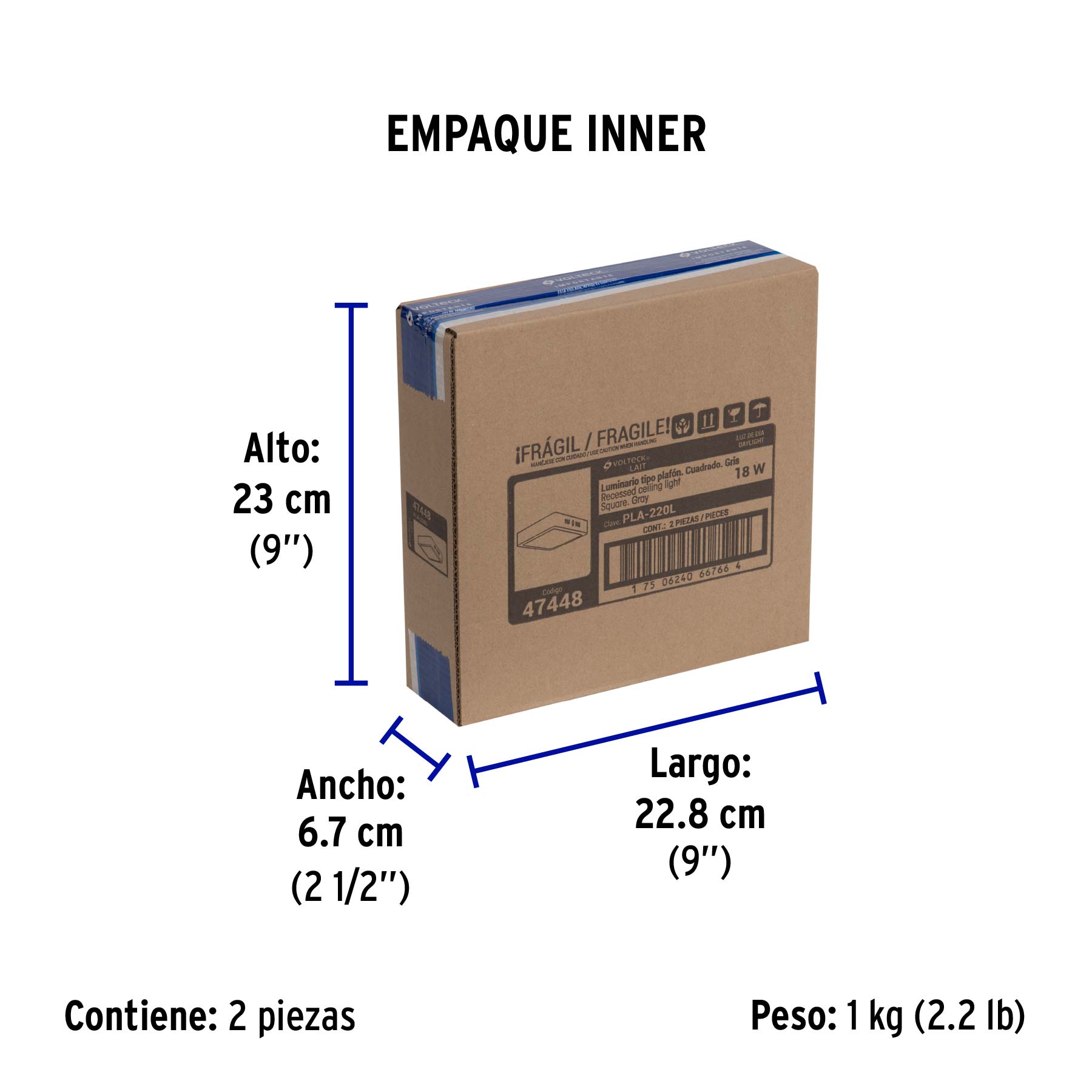 Luminario LED plafón 18W 6500K, cuadrado, gris, VOLTECK | PLA-220L | 47448