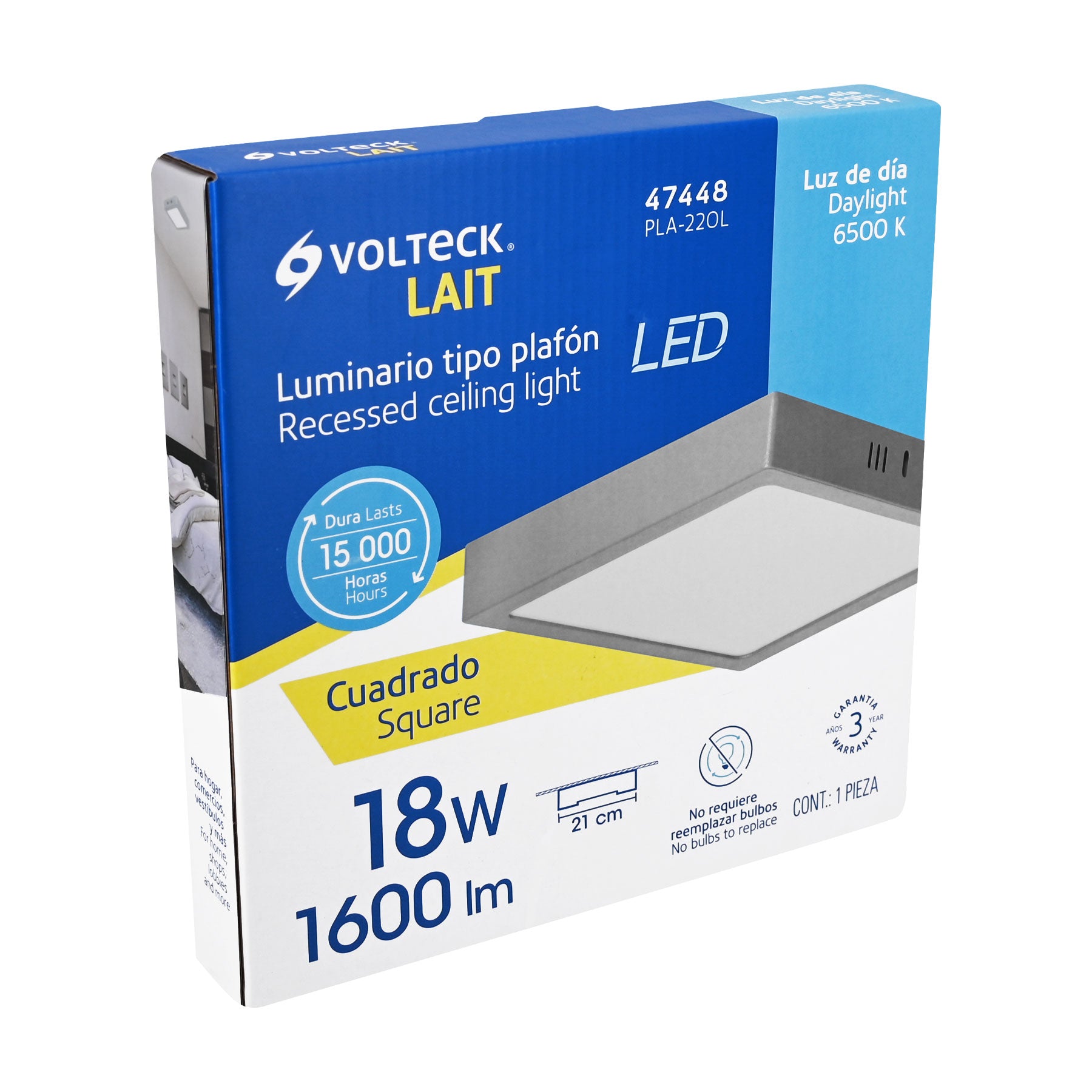 Luminario LED plafón 18W 6500K, cuadrado, gris, VOLTECK | PLA-220L | 47448
