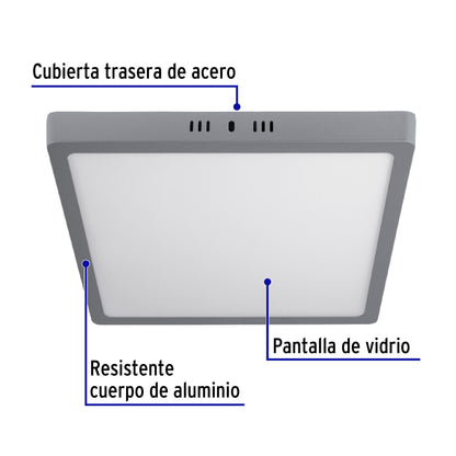 Luminario LED plafón 24W 6500K, cuadrado, gris, VOLTECK | PLA-221L | 47449
