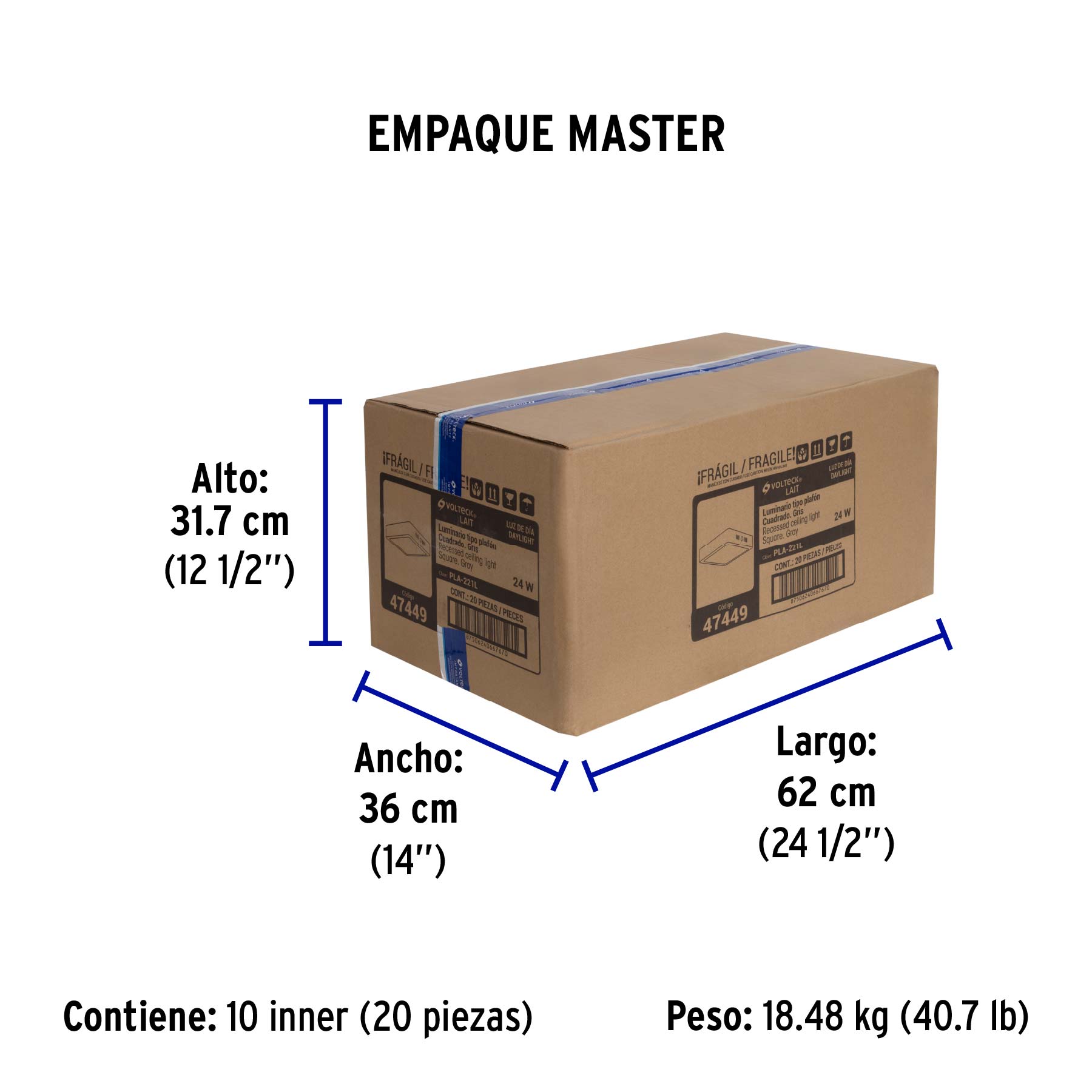 Luminario LED plafón 24W 6500K, cuadrado, gris, VOLTECK | PLA-221L | 47449