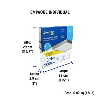 Luminario LED plafón 24W 6500K, cuadrado, gris, VOLTECK | PLA-221L | 47449