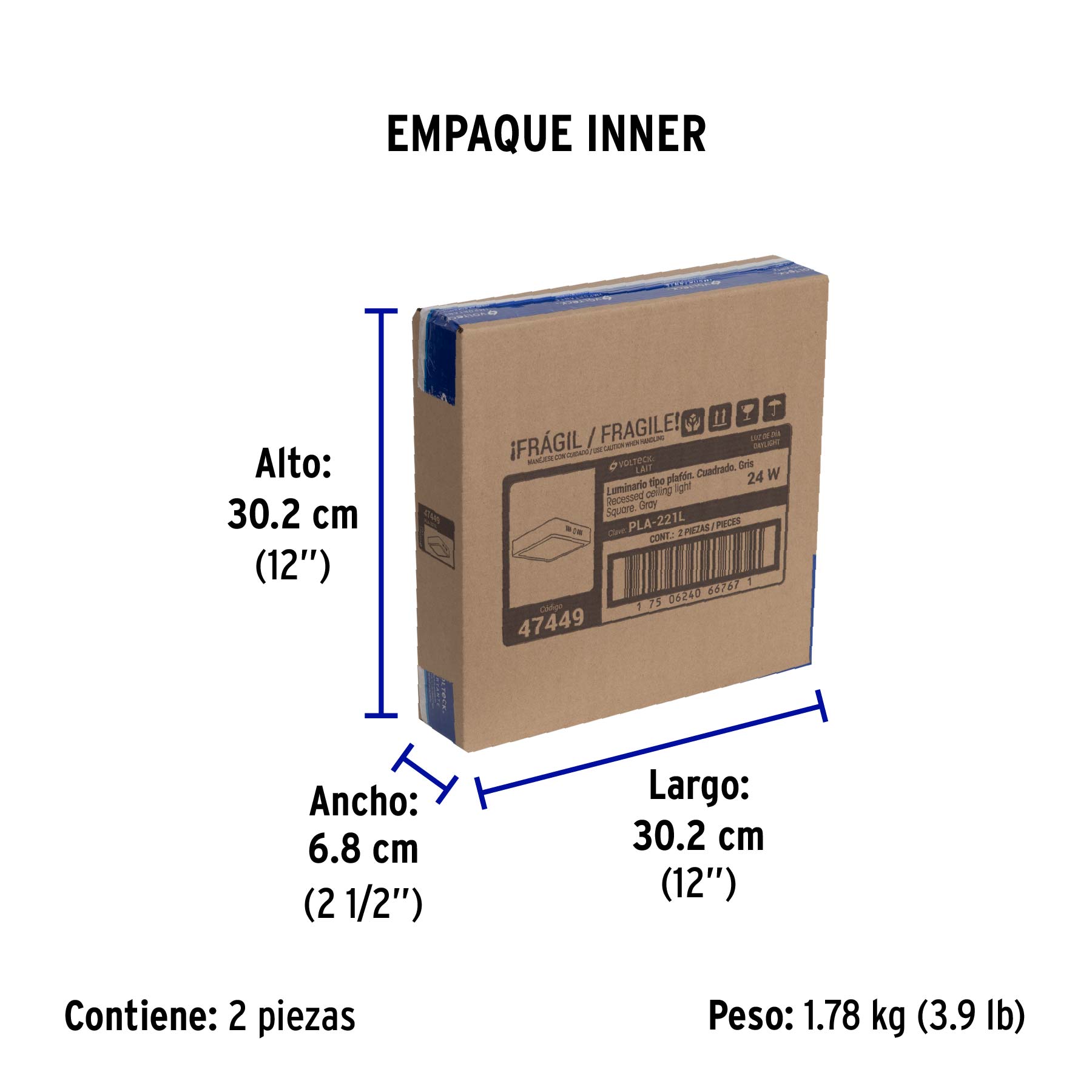 Luminario LED plafón 24W 6500K, cuadrado, gris, VOLTECK | PLA-221L | 47449