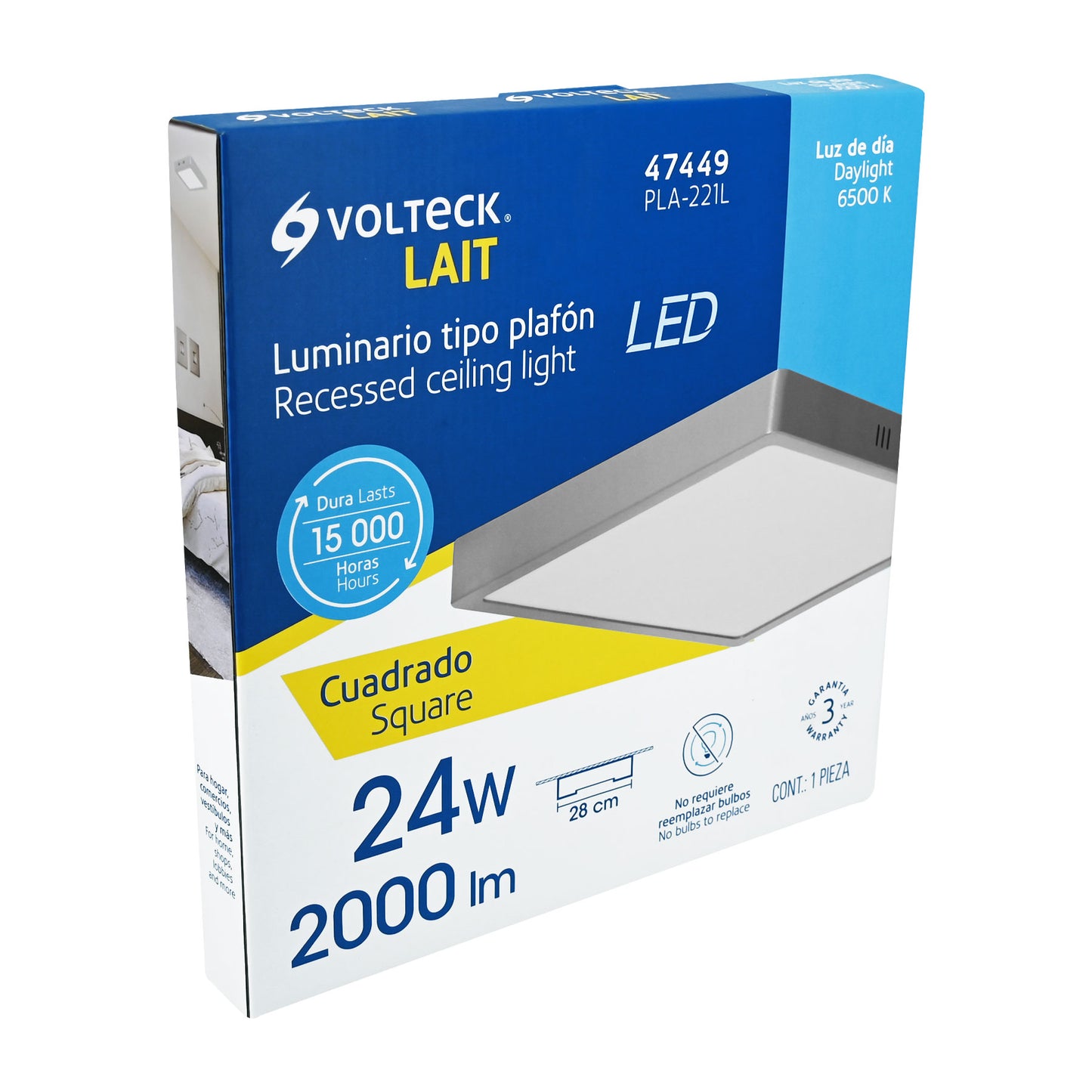 Luminario LED plafón 24W 6500K, cuadrado, gris, VOLTECK | PLA-221L | 47449