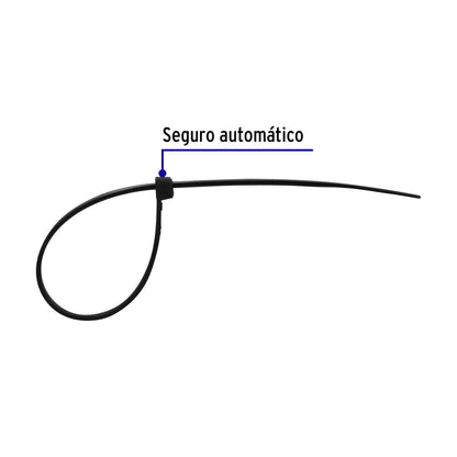 Bolsa con 1000 cinchos plásticos 18 lb, 150x2.5 mm, negros | CIN-1815N-M | 47466