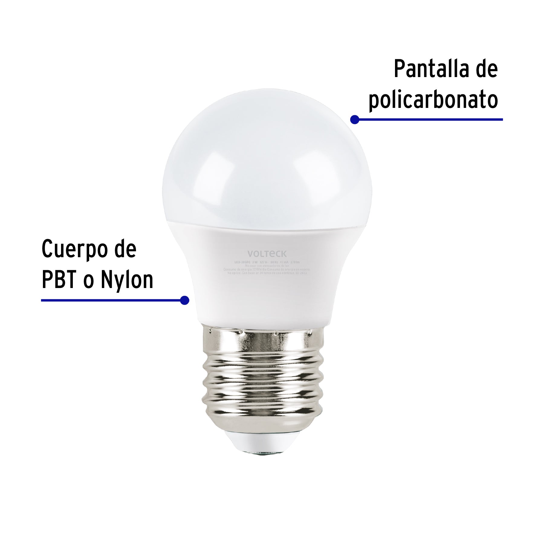 Lámpara LED G45 3 W (equiv. 25 W), luz de día, caja, Volteck | LED-30GFC | 47542
