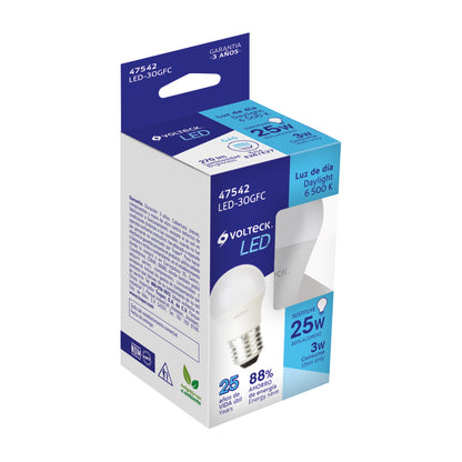 Lámpara LED G45 3 W (equiv. 25 W), luz de día, caja, Volteck | LED-30GFC | 47542