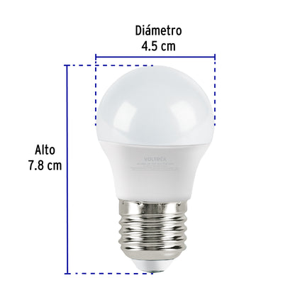 Lámpara LED G45 3 W (equiv. 25 W), luz cálida, caja, Volteck | LED-30GCC | 47543