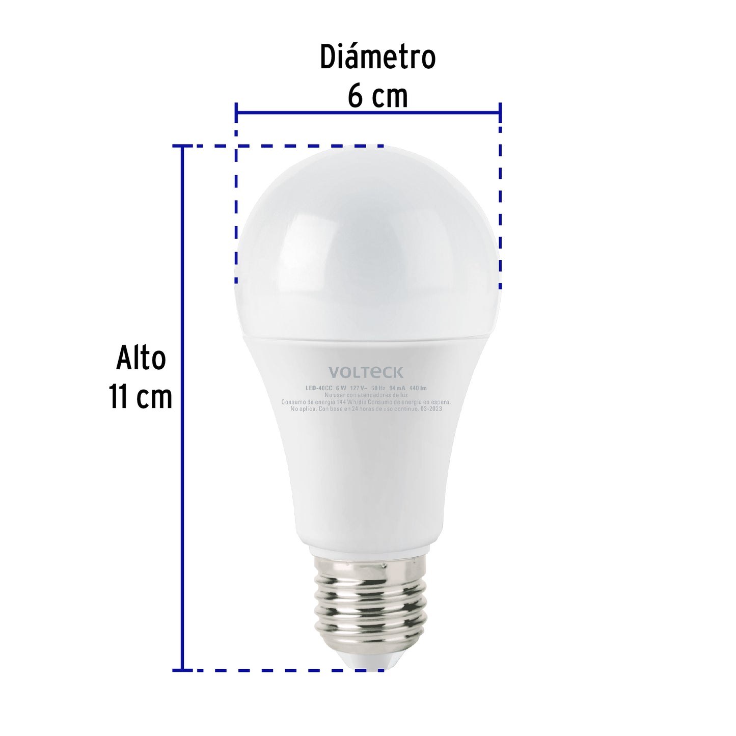 Lámpara LED tipo bulbo A19 6 W luz cálida, caja, Volteck | LED-40CC | 47545