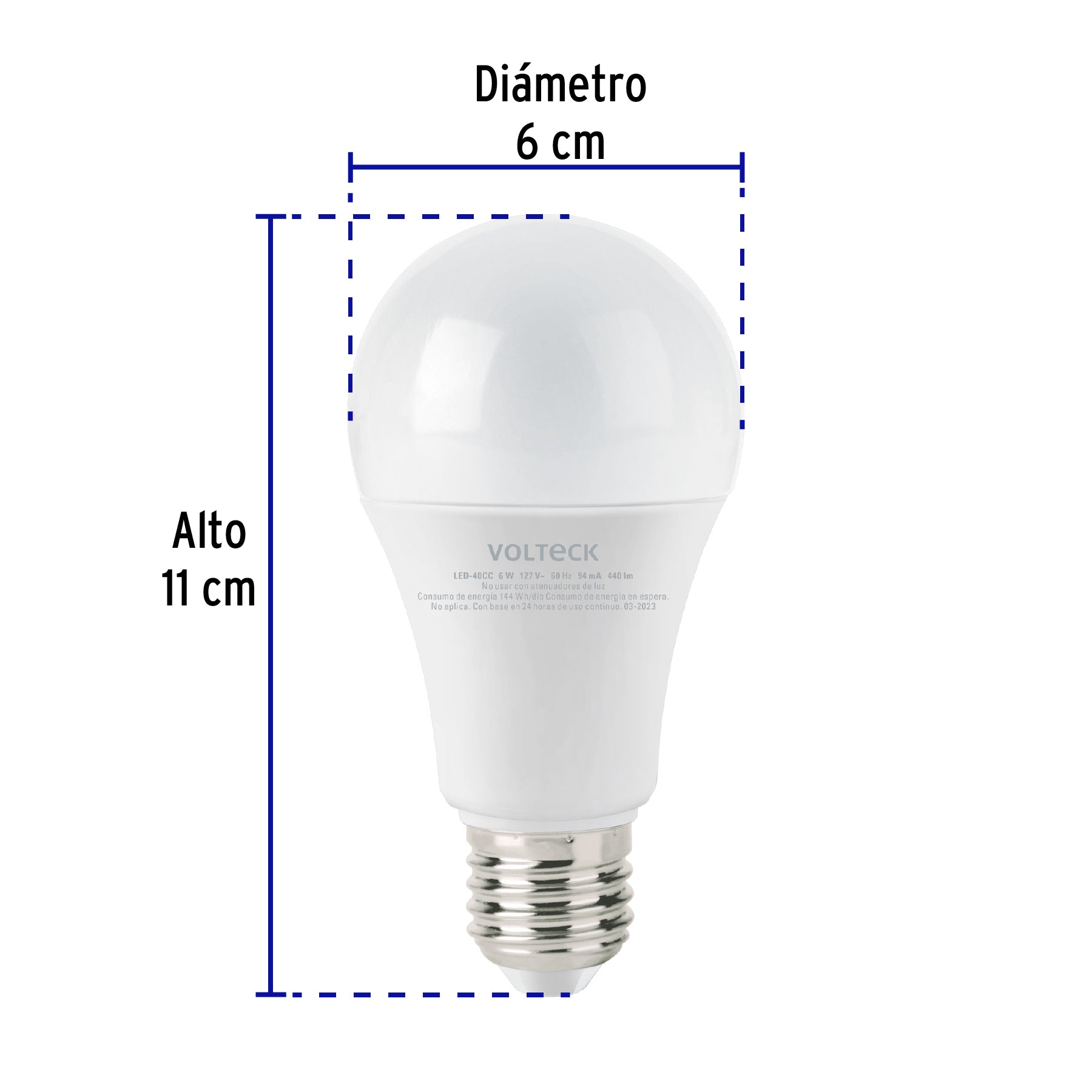 Lámpara LED tipo bulbo A19 6 W luz cálida, caja, Volteck | LED-40CC | 47545