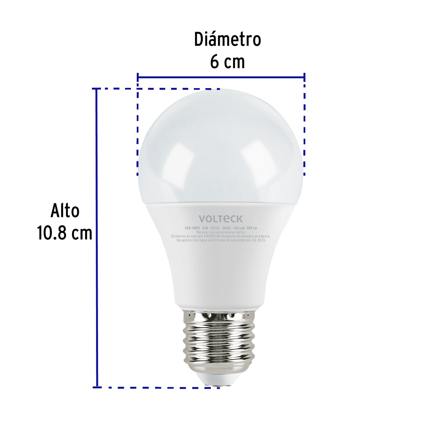Lámpara LED A19 9 W (equiv. 60 W), luz de día, caja, Volteck | LED-60FC | 47546