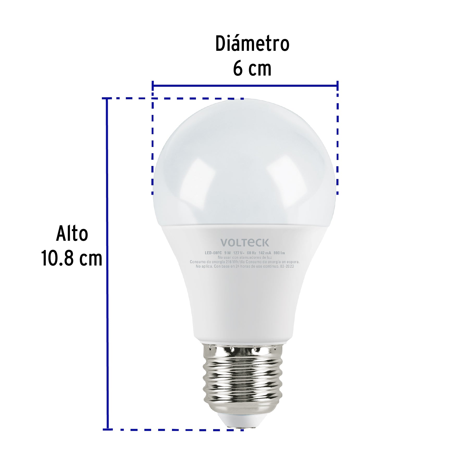 Lámpara LED A19 9 W (equiv. 60 W), luz de día, caja, Volteck | LED-60FC | 47546