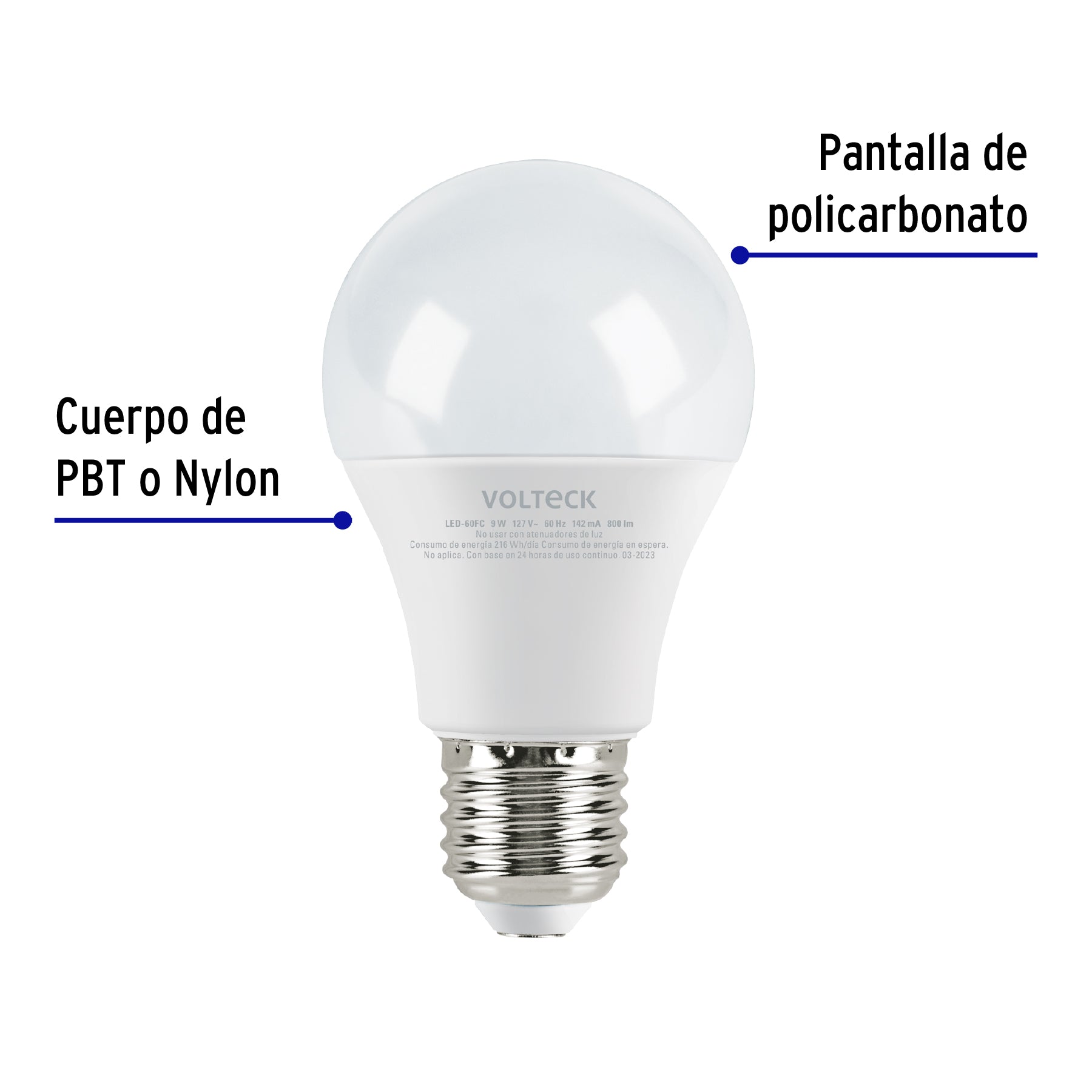 Lámpara LED A19 9 W (equiv. 60 W), luz de día, caja, Volteck | LED-60FC | 47546