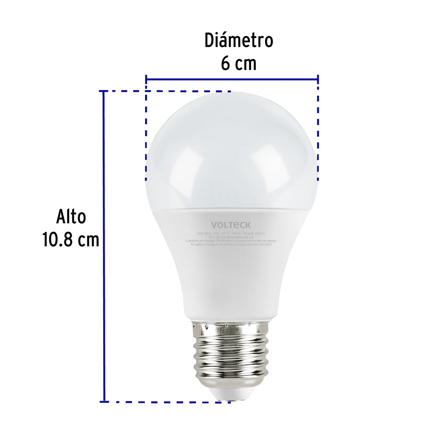 Lámpara LED A19 9 W (equiv. 60 W), luz cálida, caja, Volteck | LED-60CC | 47547