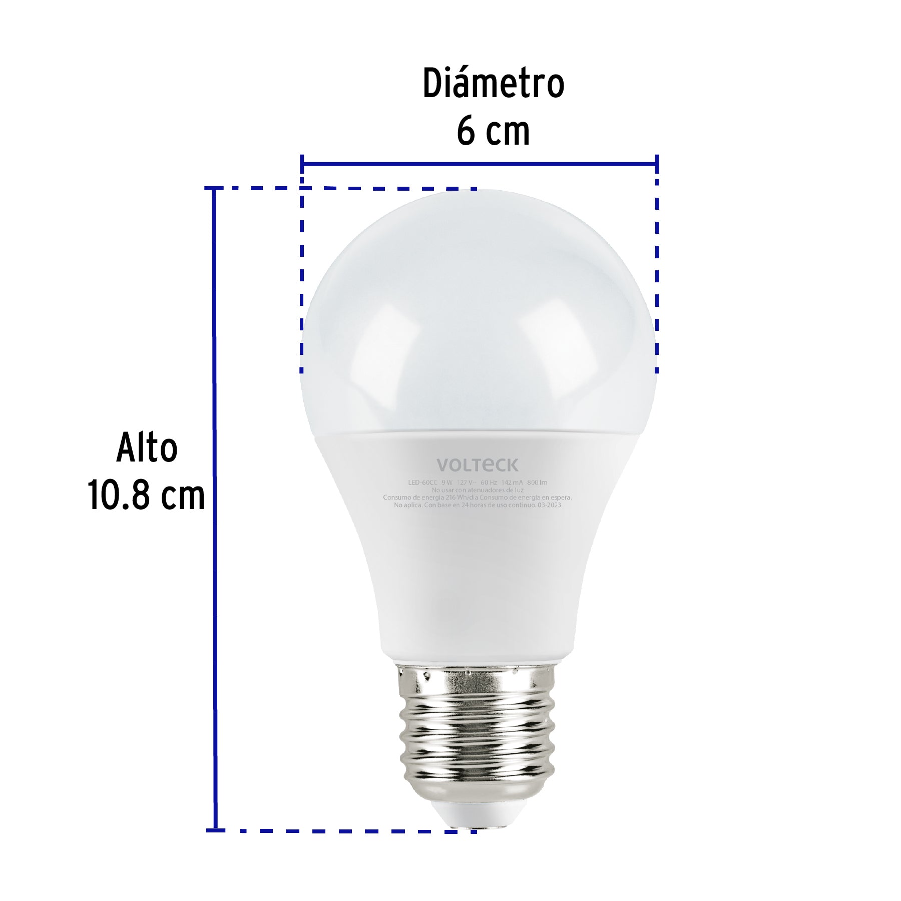 Lámpara LED A19 9 W (equiv. 60 W), luz cálida, caja, Volteck | LED-60CC | 47547