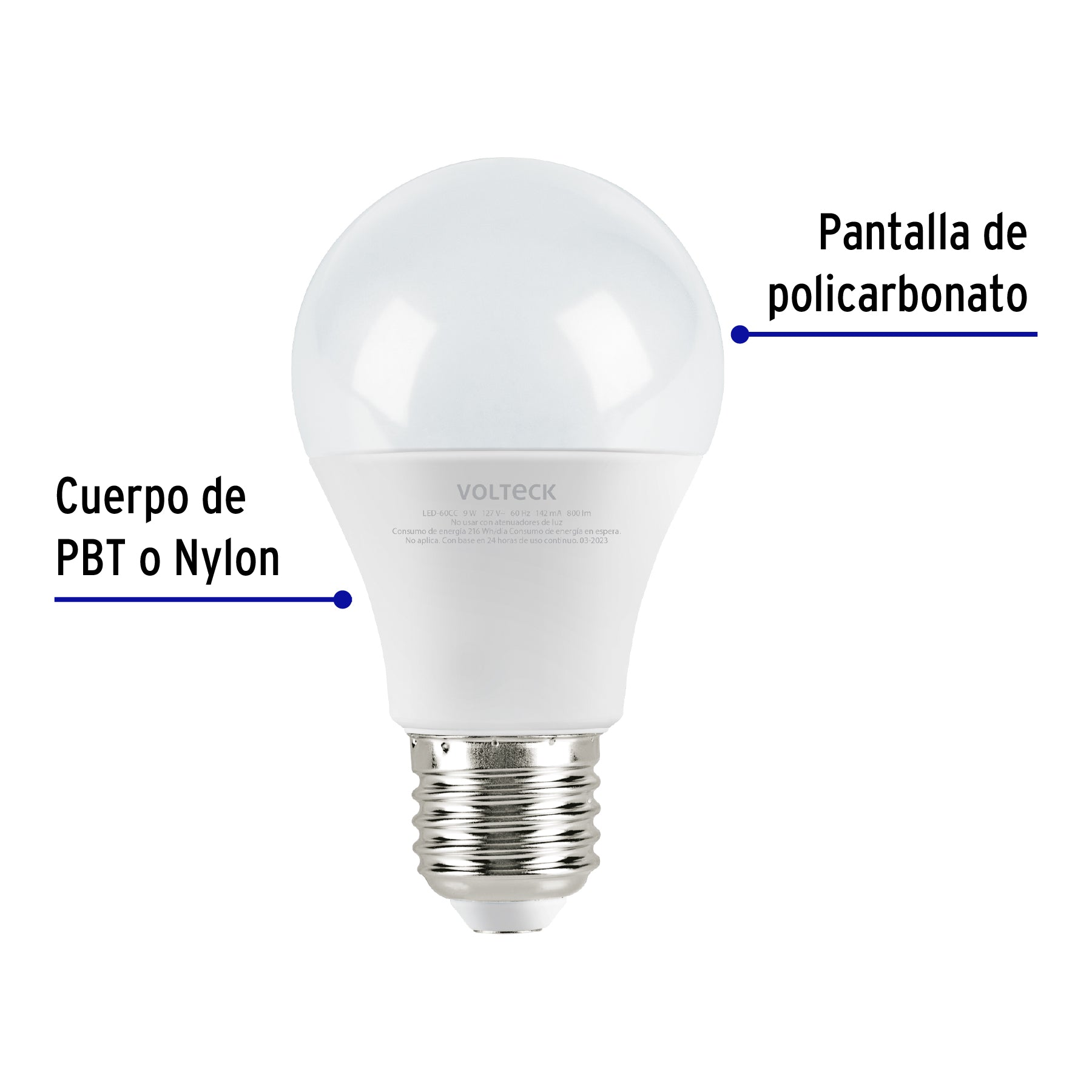 Lámpara LED A19 9 W (equiv. 60 W), luz cálida, caja, Volteck | LED-60CC | 47547