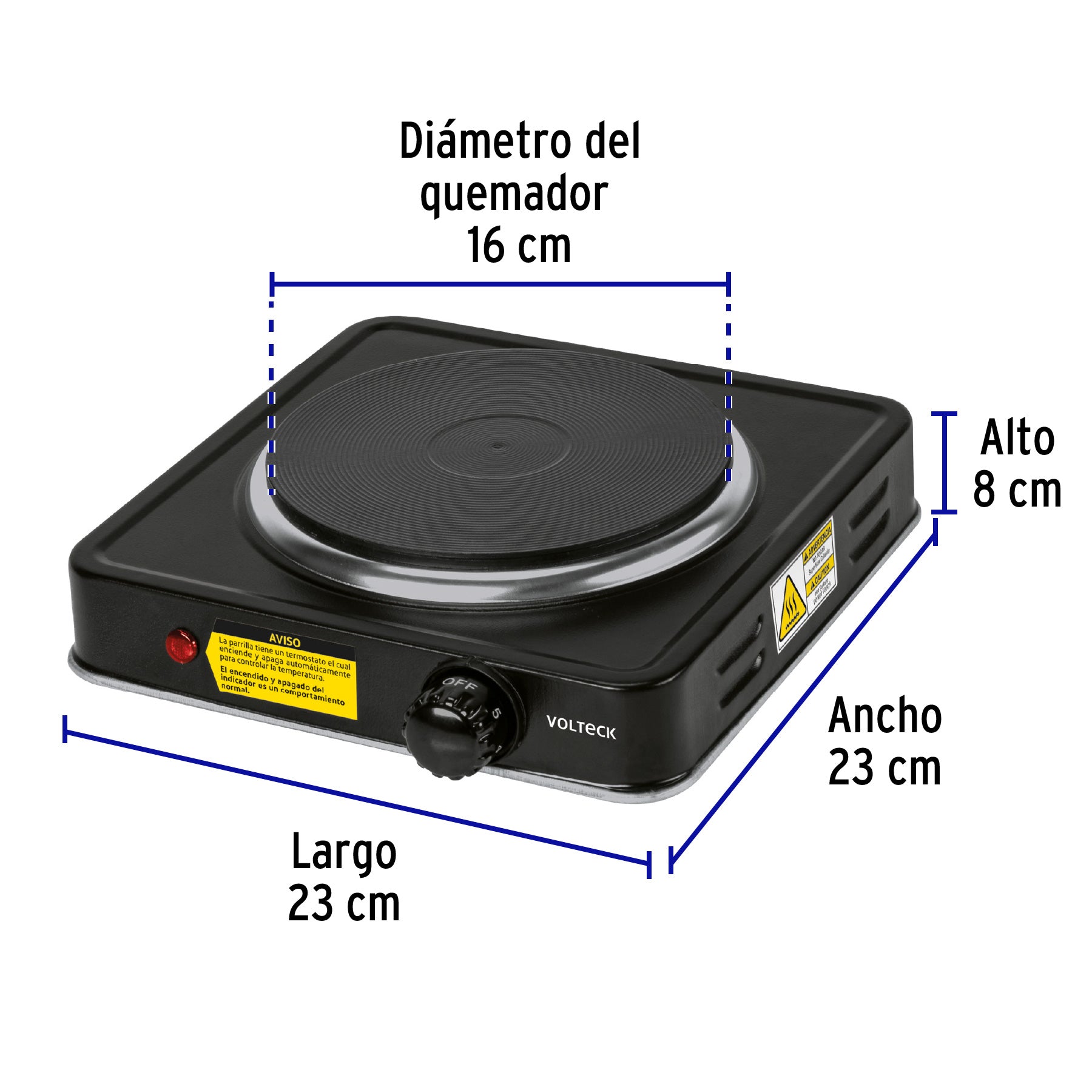 Parrilla eléctrica 1 quemador de disco, negra, VOLTECK | PAEL-1CDN | 47554