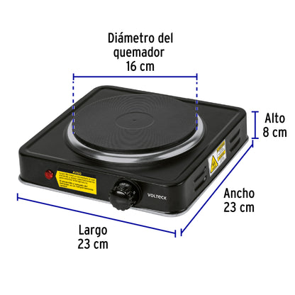 Parrilla eléctrica 1 quemador de disco, negra, VOLTECK | PAEL-1CDN | 47554