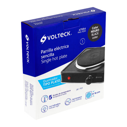 Parrilla eléctrica 1 quemador de disco, negra, VOLTECK | PAEL-1CDN | 47554