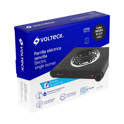 Parrilla eléctrica 1 quemador espiral, negra, VOLTECK | PAEL-1CN | 47556