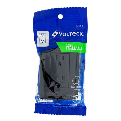 Contacto dúplex aterrizado, color negro, línea Italiana | CODO-IN | 47588