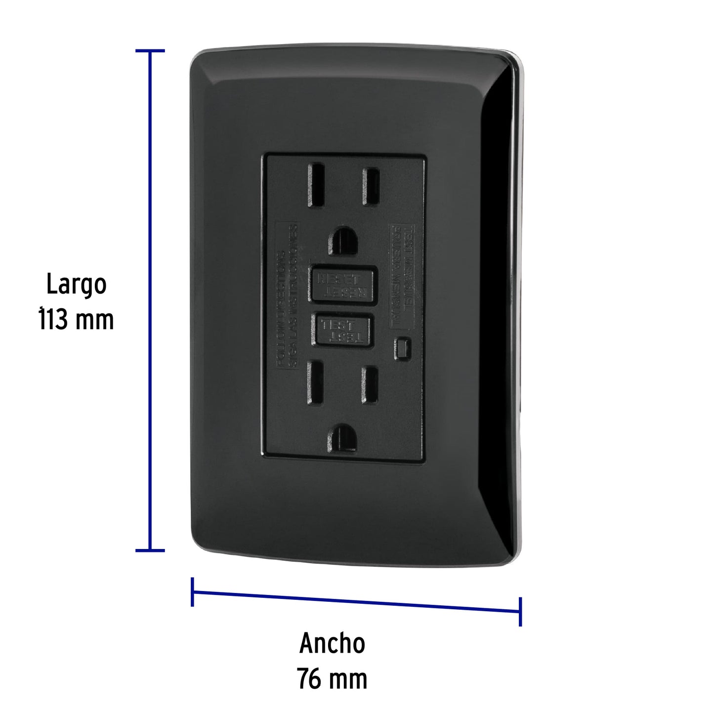 Contacto dúplex falla a tierra GFCI, negro, línea Italiana | CODO-GFCIN | 47589