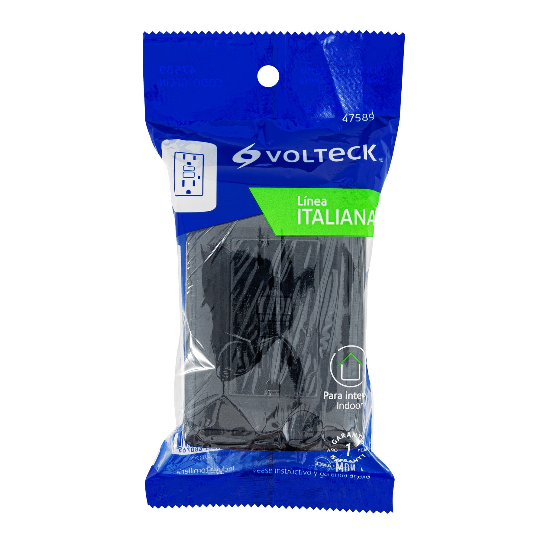 Contacto dúplex falla a tierra GFCI, negro, línea Italiana | CODO-GFCIN | 47589