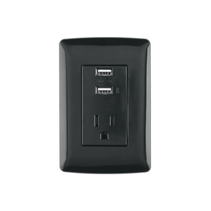 Contacto aterrizado + 2 puertos USB, negro, línea Italiana | COUSB-IN | 47590