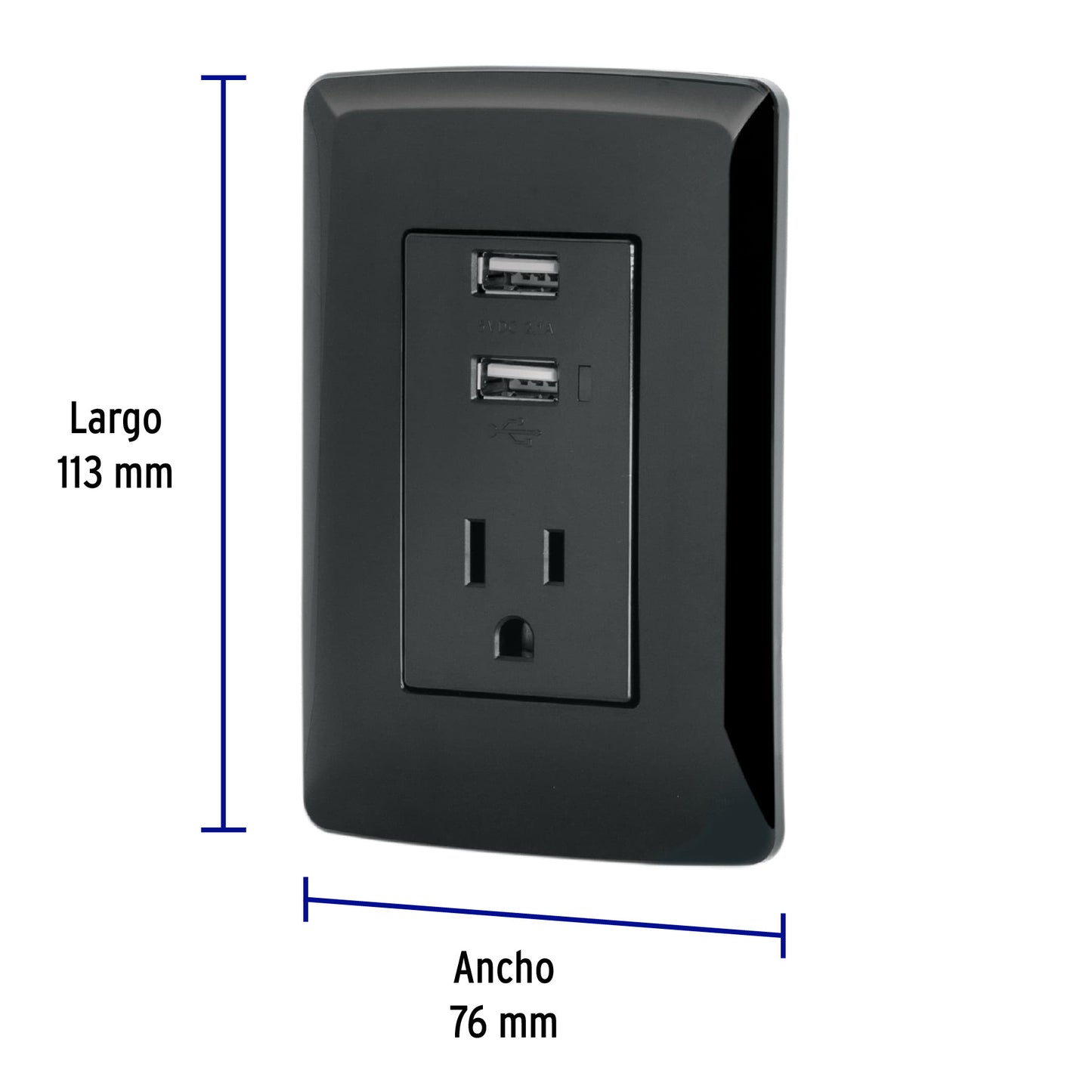 Contacto aterrizado + 2 puertos USB, negro, línea Italiana | COUSB-IN | 47590