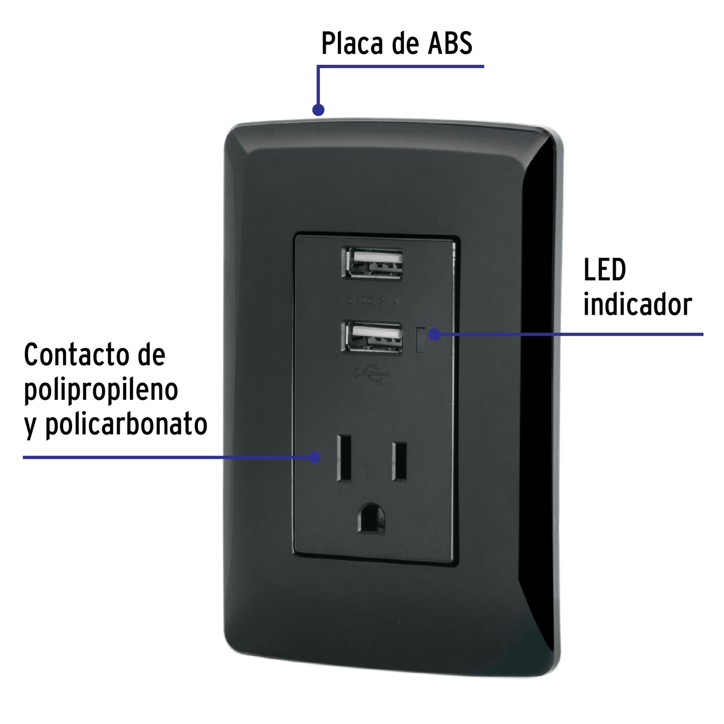 Contacto aterrizado + 2 puertos USB, negro, línea Italiana | COUSB-IN | 47590