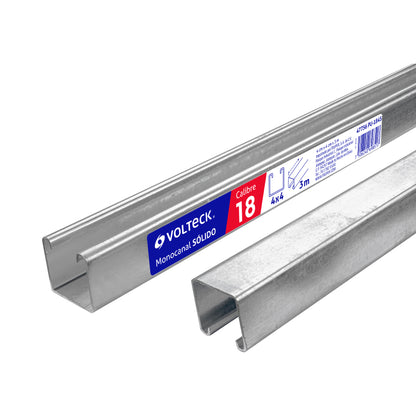 Perfil monocanal sólido de 3 m, 4 x 4 cm cal. 18, VOLTECK | PU-184S | 47756