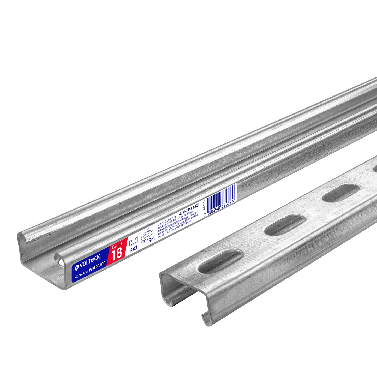 Perfil monocanal perforado de 3 m, 4 x 2 cm cal. 18, VOLTECK | PU-182P | 47757