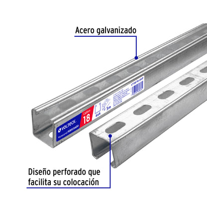 Perfil monocanal perforado de 3 m, 4 x 4 cm cal. 18, VOLTECK | PU-184P | 47758