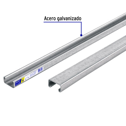 Perfil monocanal sólido de 3 m, 4 x 2 cm cal. 16, VOLTECK | PU-162S | 47759