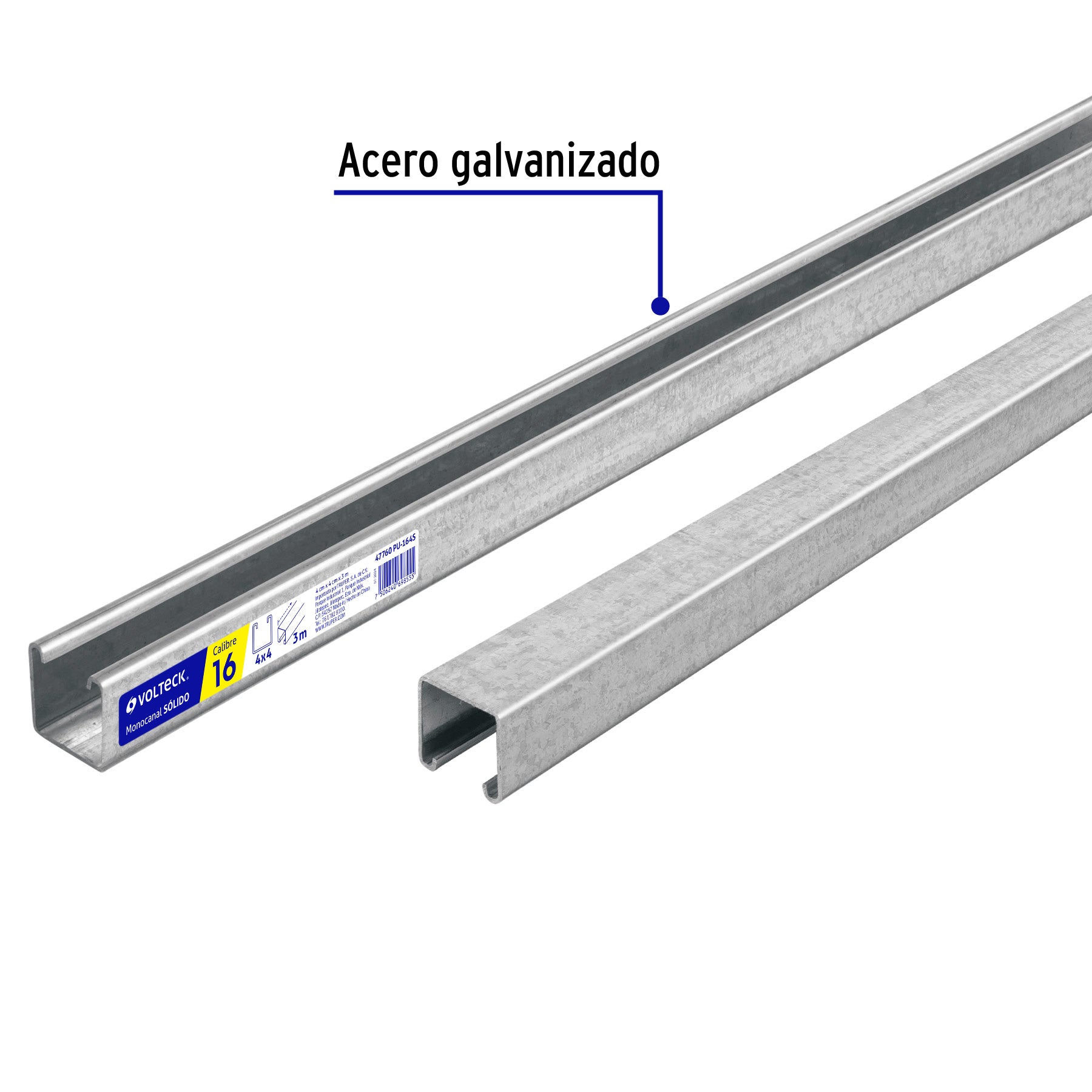 Perfil monocanal sólido de 3 m, 4 x 4 cm cal. 16, VOLTECK | PU-164S | 47760