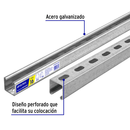 Perfil monocanal perforado de 3 m, 4 x 4 cm cal. 16, VOLTECK | PU-164P | 47762