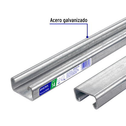 Perfil monocanal sólido de 3 m, 4 x 2 cm cal. 14, VOLTECK | PU-142S | 47763