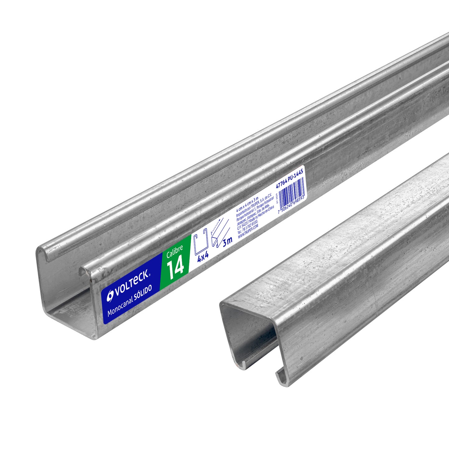 Perfil monocanal sólido de 3 m, 4 x 4 cm cal. 14, VOLTECK | PU-144S | 47764