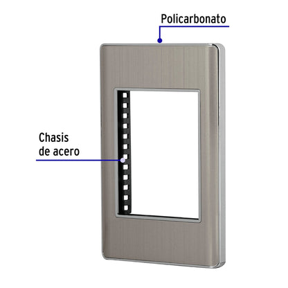 Placa de acero inox con 1 ventana 3 módulos, línea Lisboa | PPTR-LA | 47819