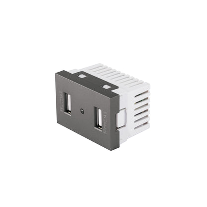 Toma 2 puertos USB acero inox de 1.5 módulos, línea Lisboa | C2USB-LA | 47829