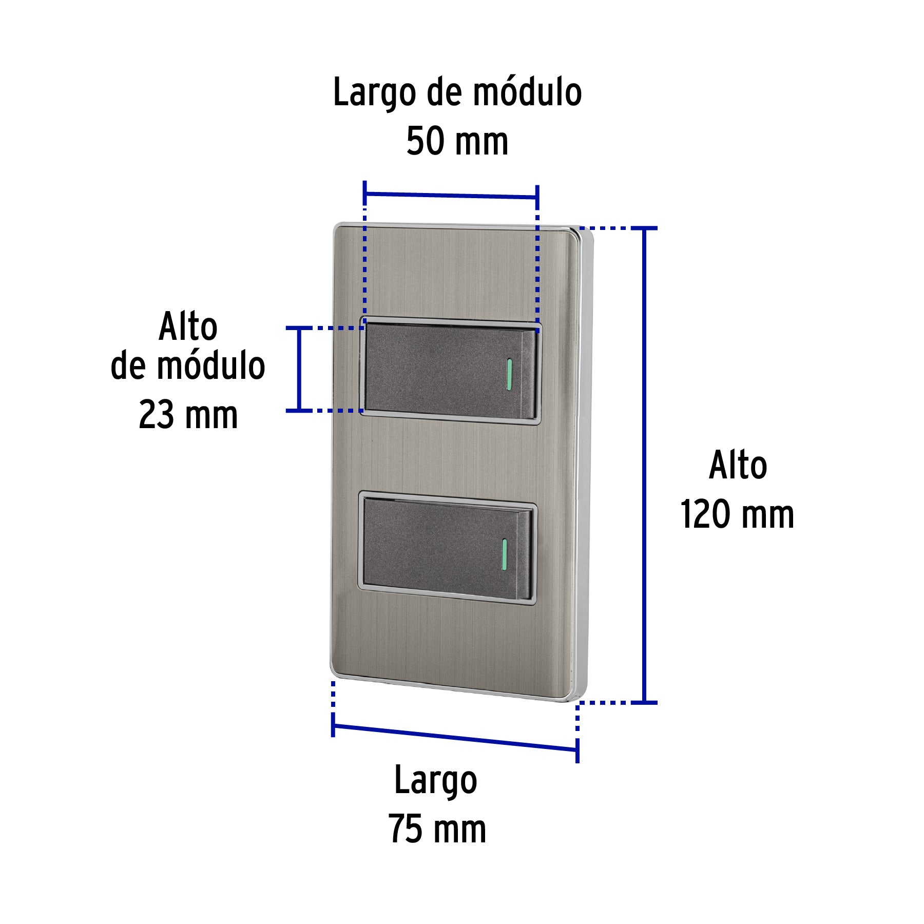 Placa armada acero inox con 2 interruptores 1 módulo, Lisboa | PA-APDO1-LA | 47834
