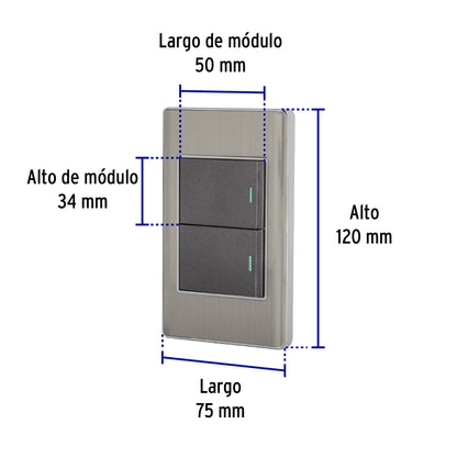 Placa armada acero 1 interruptor y 1 de 3vías 1.5mód,Lisboa | PA-APDO15-ELA | 47841