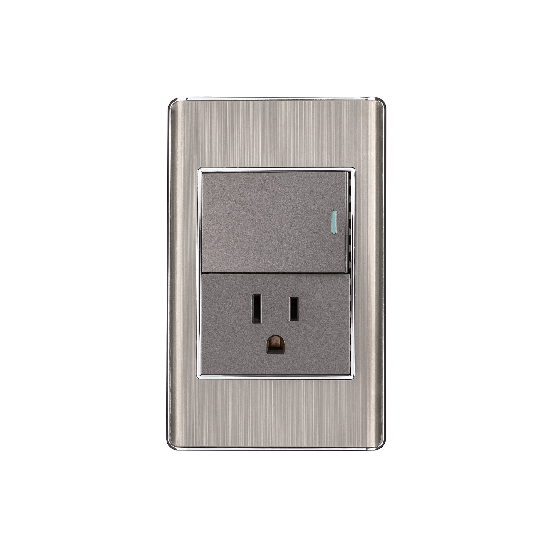 Placa armada acero interruptor y contacto 1.5 mód, Lisboa | PA-APCO15-LA | 47846