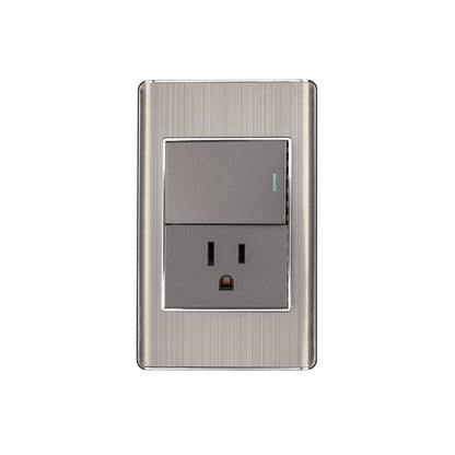 Placa armada acero interruptor y contacto 1.5 mód, Lisboa | PA-APCO15-LA | 47846