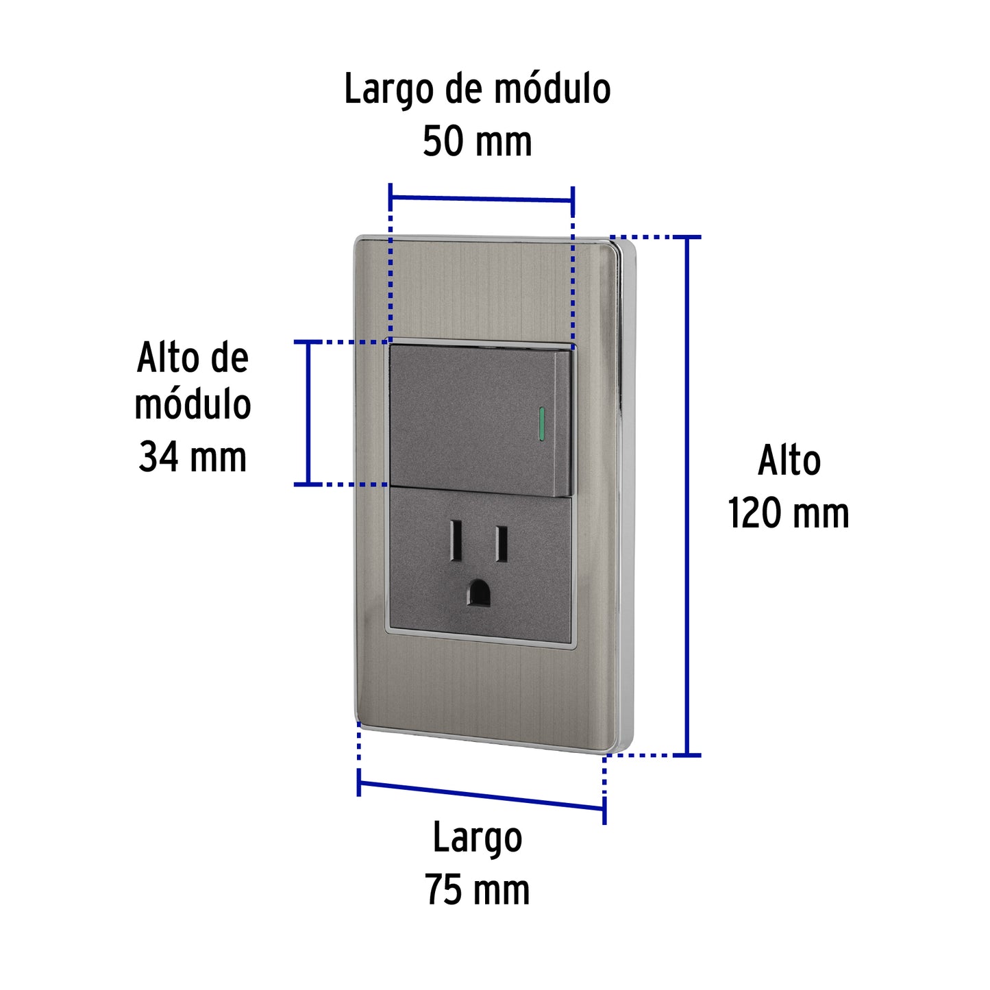 Placa armada acero interruptor y contacto 1.5 mód, Lisboa | PA-APCO15-LA | 47846