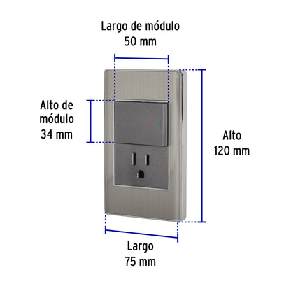 Placa armada acero interruptor y contacto 1.5 mód, Lisboa | PA-APCO15-LA | 47846