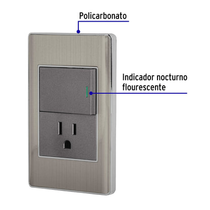 Placa armada acero interruptor y contacto 1.5 mód, Lisboa | PA-APCO15-LA | 47846