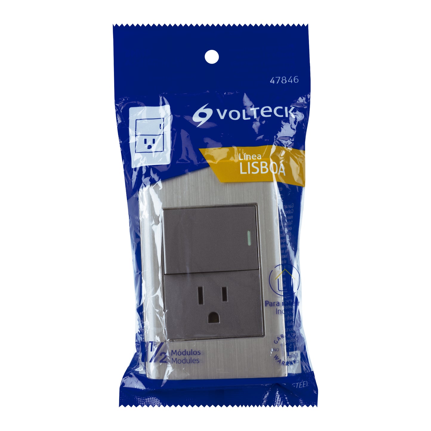 Placa armada acero interruptor y contacto 1.5 mód, Lisboa | PA-APCO15-LA | 47846