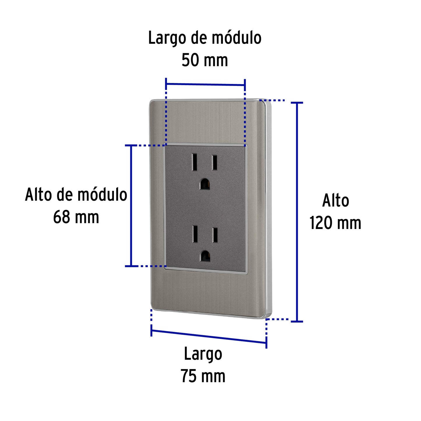 Placa armada acero inox contacto dúplex 3 módulos, Lisboa | CODO-LA | 47849