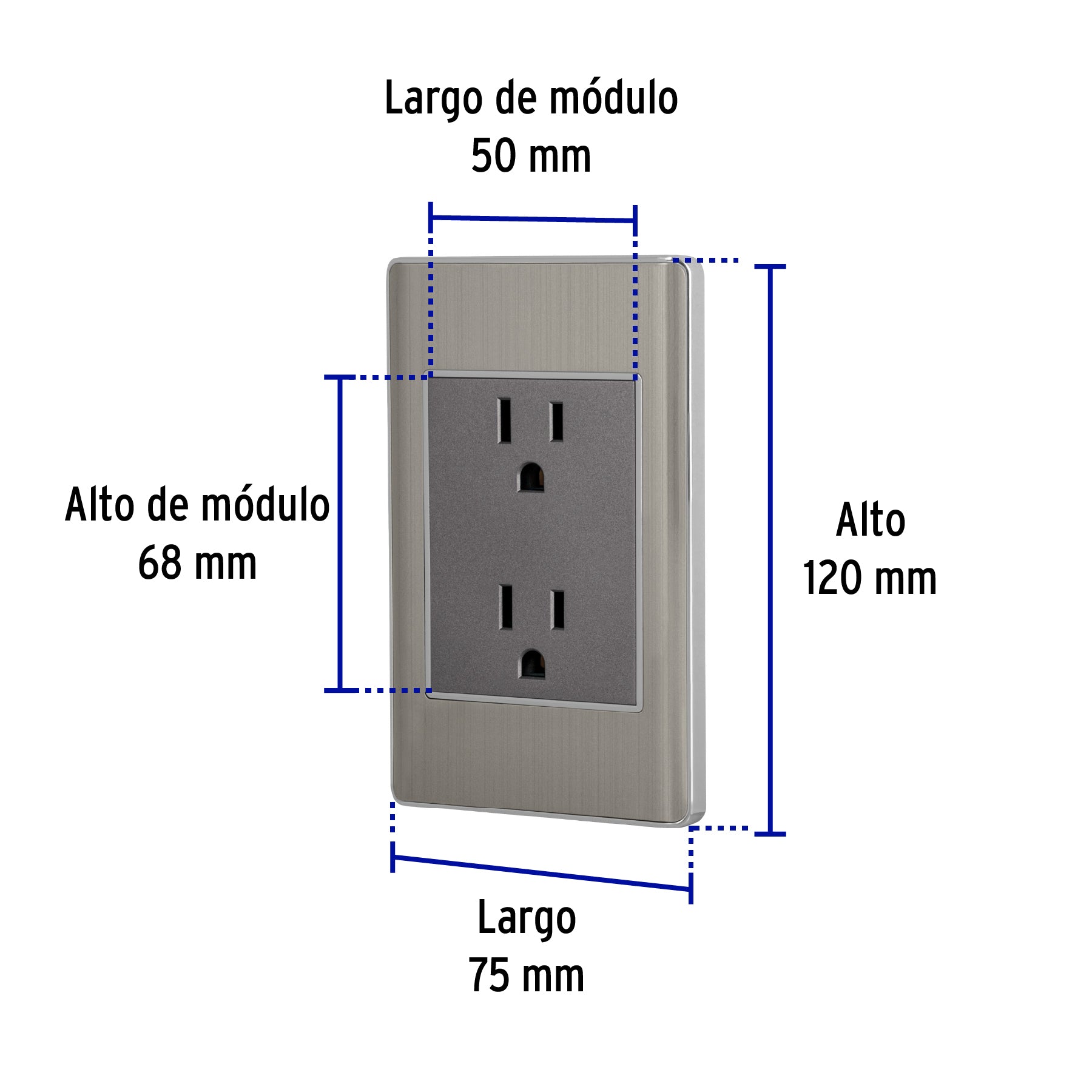 Placa armada acero inox contacto dúplex 3 módulos, Lisboa | CODO-LA | 47849