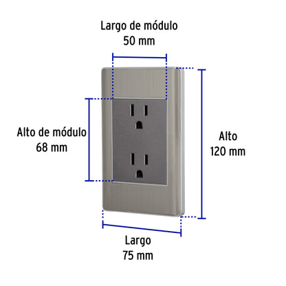 Placa armada acero inox contacto dúplex 3 módulos, Lisboa | CODO-LA | 47849